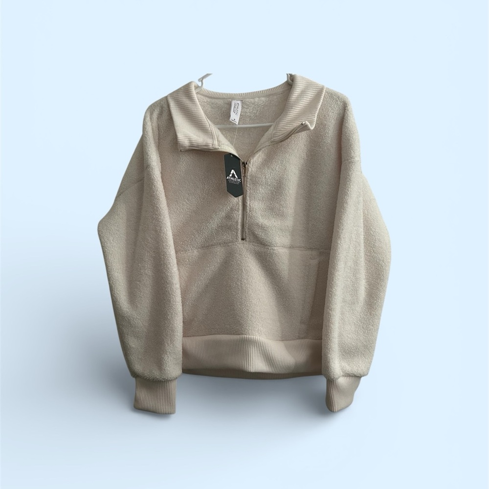 NWT!! Athletic COLLECTION Cream Fleece Quarter-Zip Jacket